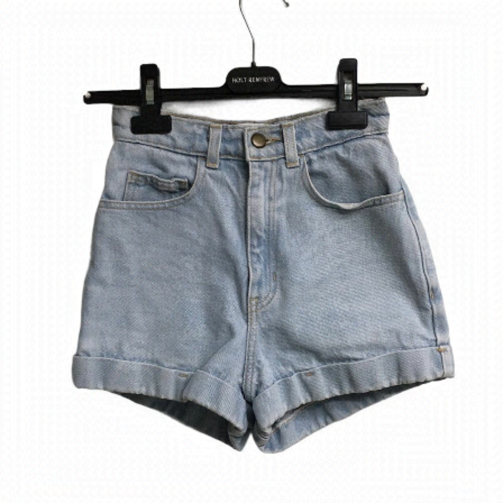 AMERICAN APPAREL High Waisted Cuffed Denim Shorts Blue 24